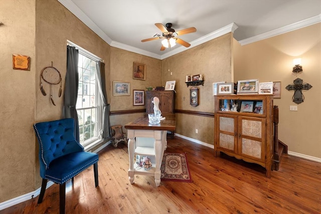 13117 SW 2nd Ter, Yukon, OK 73099 - office with hardwood / wood-style flooring, crown molding, and ceiling fan