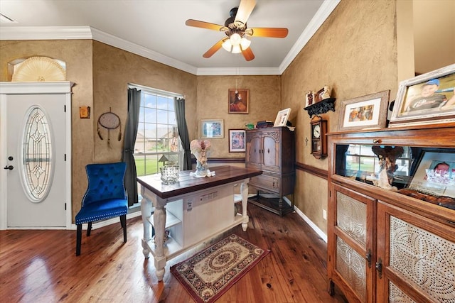 13117 SW 2nd Ter, Yukon, OK 73099 - home office featuring wood-type flooring, crown molding, and ceiling fan