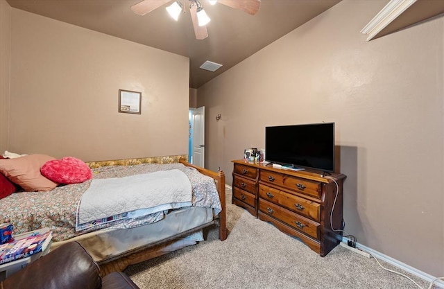 13117 SW 2nd Ter, Yukon, OK 73099 - bedroom featuring carpet flooring, ceiling fan, and vaulted ceiling