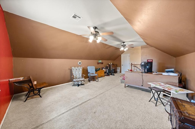 13117 SW 2nd Ter, Yukon, OK 73099 - home office featuring ceiling fan, lofted ceiling, and carpet floors