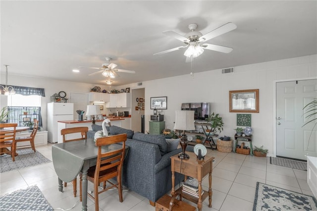1300 Hutton Rd, Marlow, OK 73055 - living room with ceiling fan and light tile patterned flooring