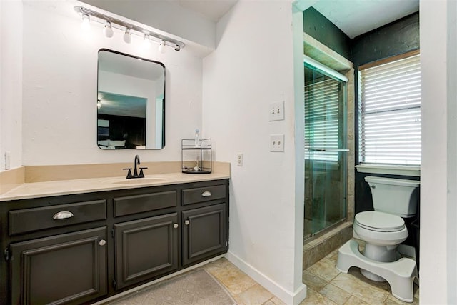 2401 Big Cedar Ave, Edmond, OK 73012 - bathroom featuring rail lighting, a shower stall, and vanity