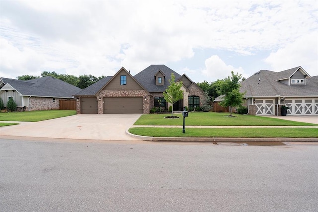 512 NW 186th St, Edmond, OK 73012 - craftsman inspired home with concrete driveway, a front yard, a garage, and brick siding