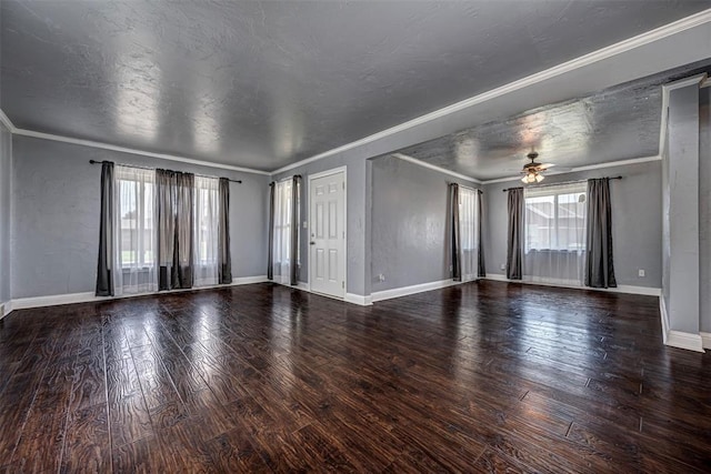 2100 Barclay Rd, Oklahoma City, OK 73120 - unfurnished living room featuring ornamental molding, wood finished floors, and a ceiling fan