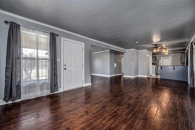 2100 Barclay Rd, Oklahoma City, OK 73120 - unfurnished living room with crown molding, a ceiling fan, and wood finished floors