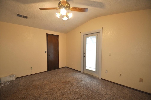 1333 SW 95th St, Oklahoma City, OK 73159 - carpeted spare room featuring lofted ceiling, ceiling fan, and a textured ceiling