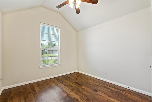 28 143rd St, Oklahoma City, OK 73170 - spare room with ceiling fan, lofted ceiling, and dark wood-style flooring