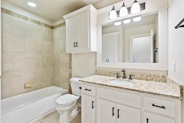 28 143rd St, Oklahoma City, OK 73170 - full bathroom with vanity, shower / bath combination, tile patterned floors, and recessed lighting