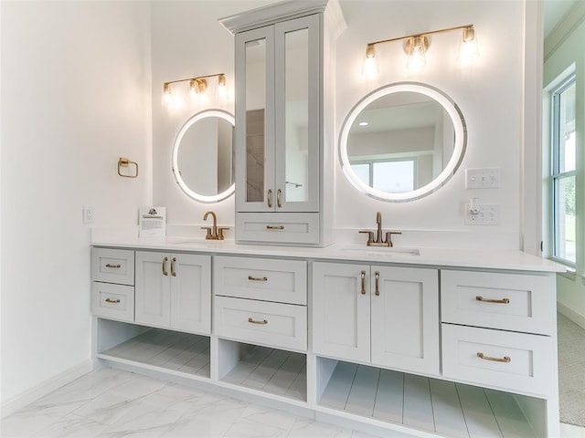 2263 Winter Creek Blvd, Blanchard, OK 73010 - full bath featuring double vanity, marble look tiles, and plenty of natural light