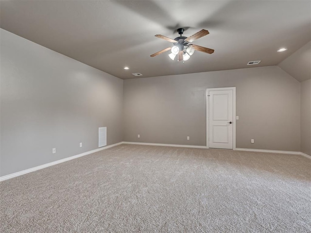 1233 Autumn Creek Dr, Edmond, OK 73003 - bonus room with ceiling fan, carpet, recessed lighting, and lofted ceiling