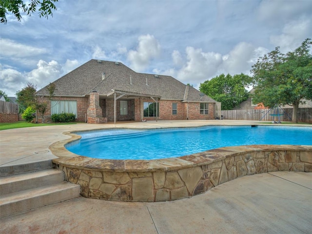 1233 Autumn Creek Dr, Edmond, OK 73003 - view of pool with a fenced backyard, a patio, and a pergola