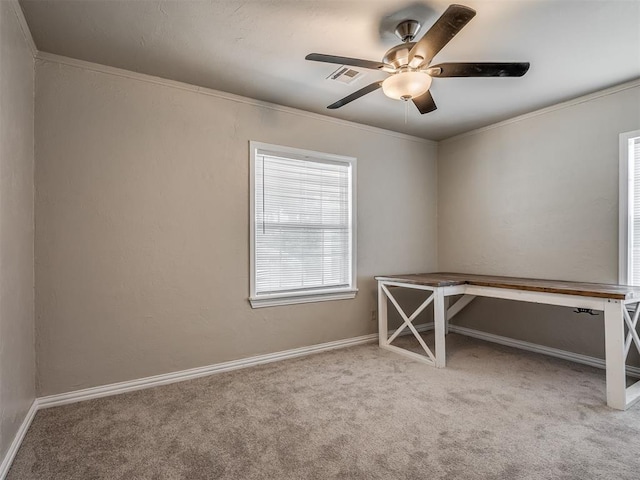201 N Base Ave, Norman, OK 73069 - carpeted empty room featuring a ceiling fan and crown molding