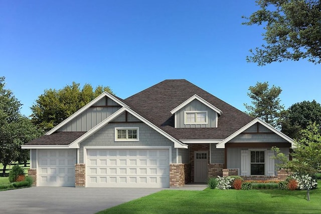 3217 Poppey Ln, Edmond, OK 73012 - craftsman inspired home featuring driveway, a front yard, a shingled roof, an attached garage, and board and batten siding