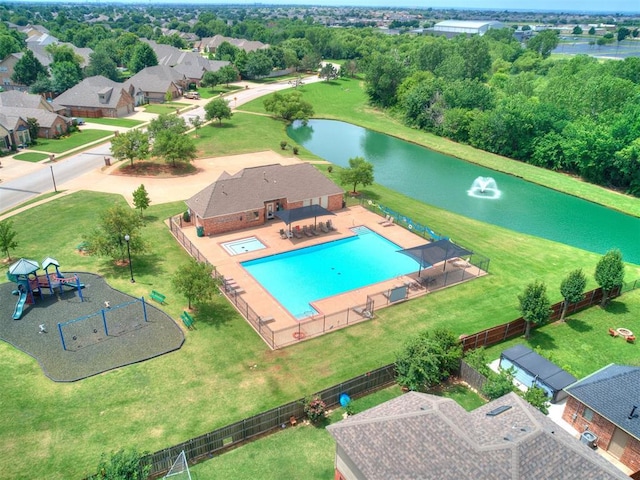 1621 NW 182nd St, Edmond, OK 73012 - drone / aerial view of a nearby body of water and a pool area