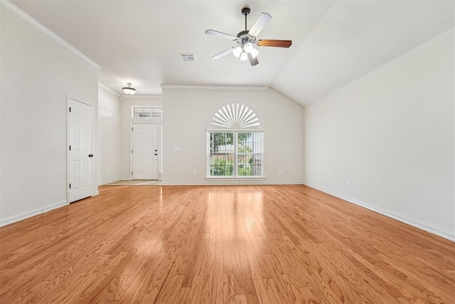 9716 SW 21st Ter, Oklahoma City, OK 73128 - unfurnished living room with a ceiling fan, light wood finished floors, and ornamental molding