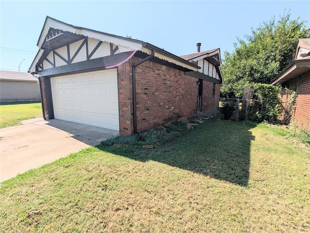 104 SW 10th St, Moore, OK 73160 - view of side of property featuring brick siding, a garage, and concrete driveway