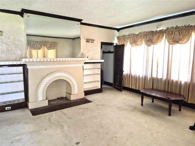 4300 N Butler Pl, Oklahoma City, OK 73118 - unfurnished living room with ornamental molding, a textured ceiling, and a textured wall