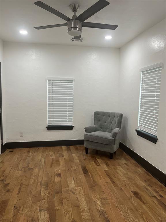 2416 S Shartel Ave, Oklahoma City, OK 73109 - living area with ceiling fan, wood finished floors, and recessed lighting