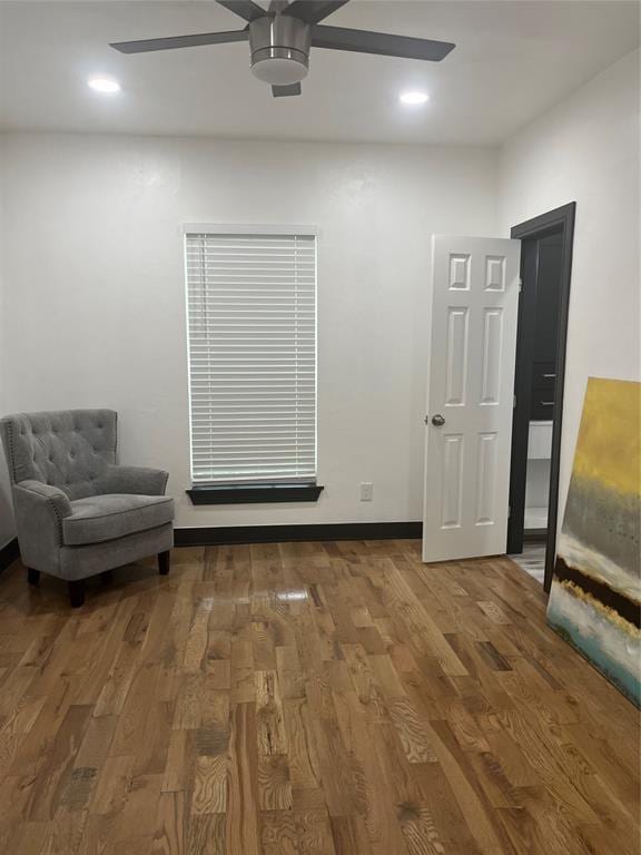 2416 S Shartel Ave, Oklahoma City, OK 73109 - living area with ceiling fan, wood finished floors, and recessed lighting