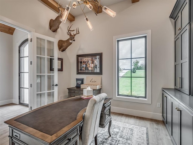 19890 Hickory Ridge Rd, Arcadia, OK 73007 - office space with a chandelier and light wood-style flooring