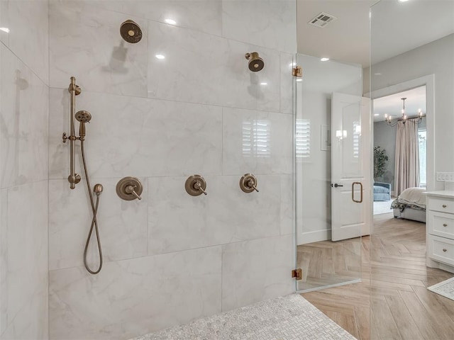 19890 Hickory Ridge Rd, Arcadia, OK 73007 - ensuite bathroom with a tile shower and a chandelier