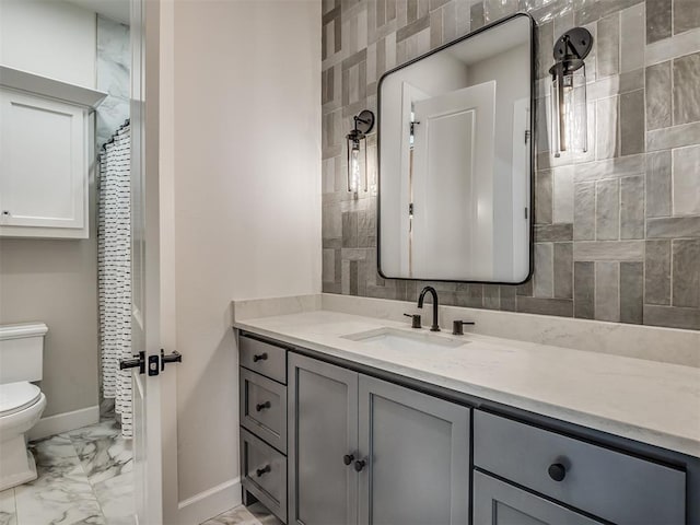 19890 Hickory Ridge Rd, Arcadia, OK 73007 - bathroom with vanity, marble look tiles, and a shower with curtain