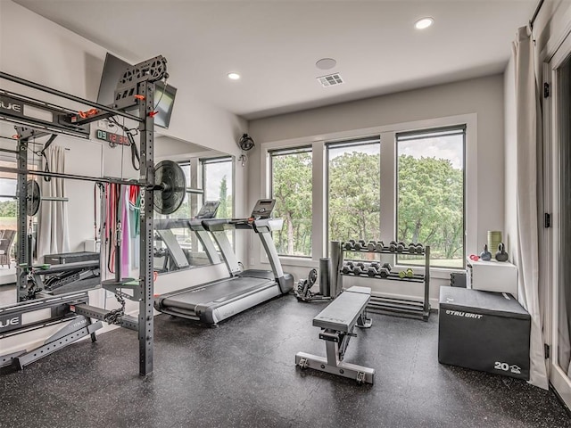 19890 Hickory Ridge Rd, Arcadia, OK 73007 - gym featuring recessed lighting