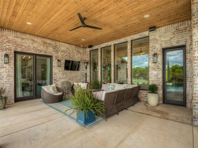 19890 Hickory Ridge Rd, Arcadia, OK 73007 - view of patio / terrace featuring an outdoor living space and a ceiling fan