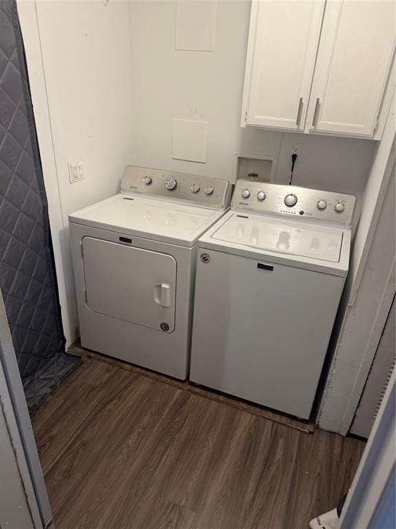 4620 SE 119th St, Oklahoma City, OK 73165 - laundry room featuring cabinet space, separate washer and dryer, and dark wood-type flooring