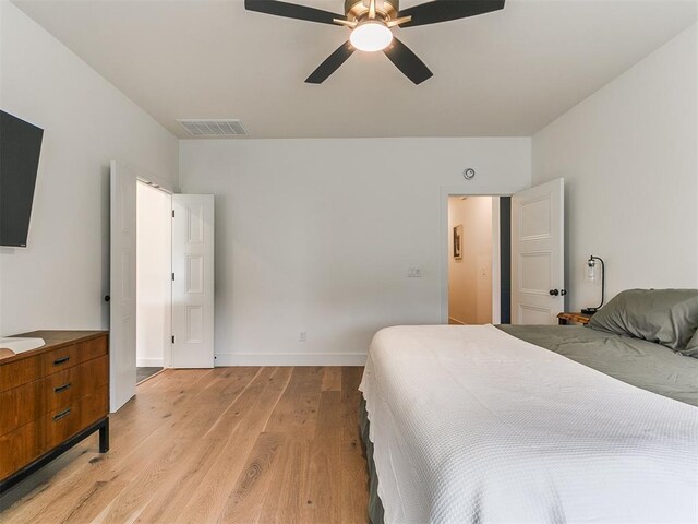 11275 S Henney Rd, Meridian, OK 73058 - bedroom with light wood-style floors and ceiling fan