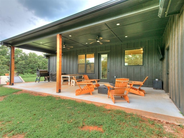 11275 S Henney Rd, Meridian, OK 73058 - view of patio / terrace featuring an outdoor fire pit and ceiling fan