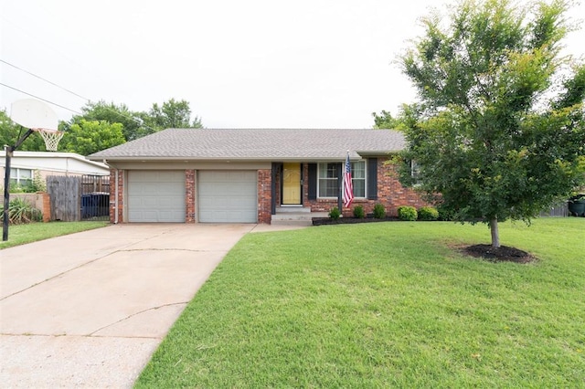 2633 Chaucer Dr, The Village, OK 73120 - ranch-style house with brick siding, a garage, driveway, and roof with shingles