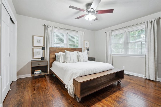2633 Chaucer Dr, The Village, OK 73120 - bedroom featuring wood finished floors, ceiling fan, and a closet