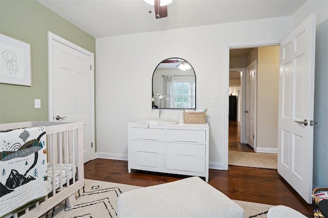 2633 Chaucer Dr, The Village, OK 73120 - bedroom featuring wood finished floors and ceiling fan