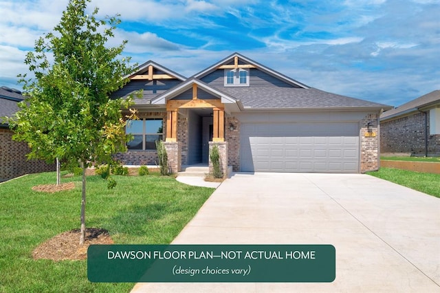 13304 SW 6th Ln, Yukon, OK 73099 - craftsman inspired home with brick siding, a front lawn, concrete driveway, and an attached garage
