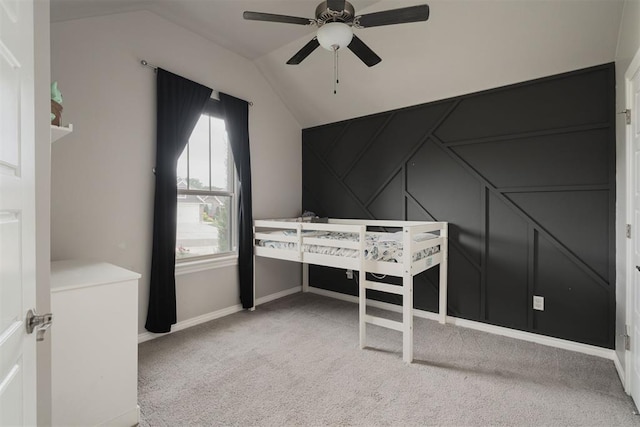 8317 Poplar Dr, Edmond, OK 73034 - unfurnished bedroom featuring vaulted ceiling, carpet, and ceiling fan