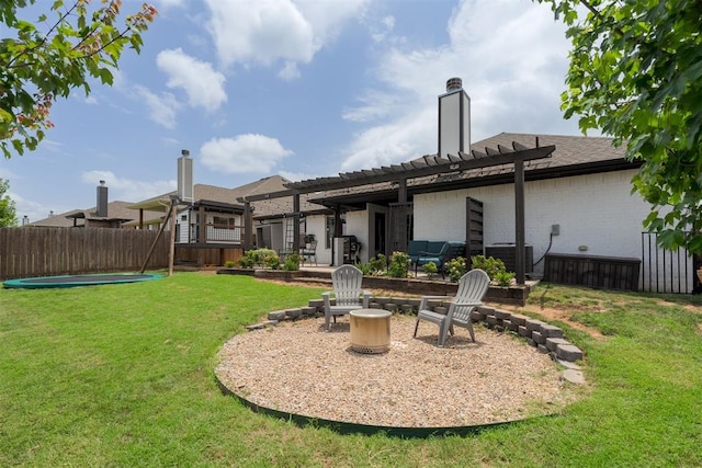 8317 Poplar Dr, Edmond, OK 73034 - rear view of property with a pergola, brick siding, and a chimney