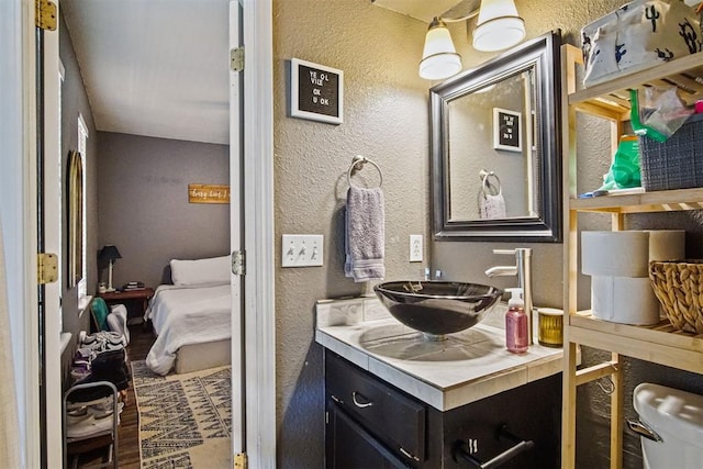 1713 Apian Way, Edmond, OK 73003 - bathroom featuring a textured wall, vanity, and connected bathroom