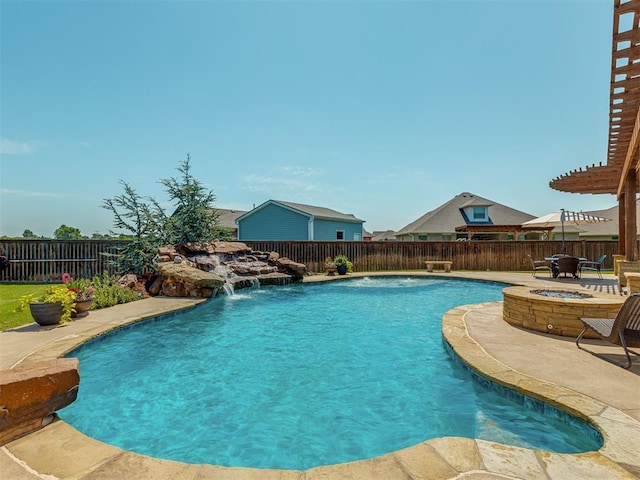1470 Auburn Cir, Piedmont, OK 73078 - view of swimming pool with an outdoor fire pit, a fenced backyard, and a patio area