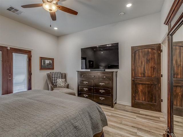 1470 Auburn Cir, Piedmont, OK 73078 - bedroom featuring light wood-style flooring, recessed lighting, and a ceiling fan