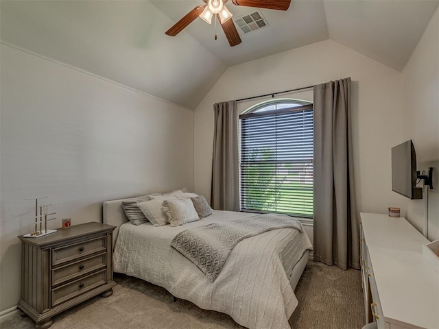 1470 Auburn Cir, Piedmont, OK 73078 - bedroom featuring lofted ceiling, light colored carpet, and ceiling fan
