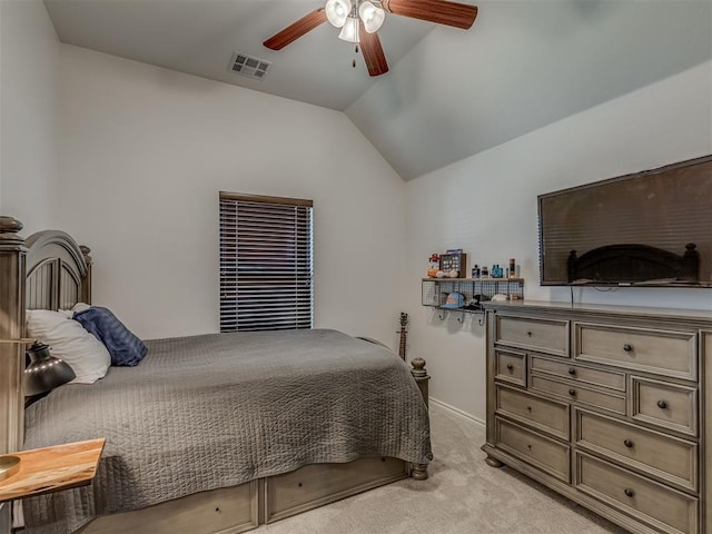 1470 Auburn Cir, Piedmont, OK 73078 - bedroom with light carpet, vaulted ceiling, and ceiling fan