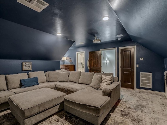 1470 Auburn Cir, Piedmont, OK 73078 - home theater room with vaulted ceiling, carpet flooring, and recessed lighting