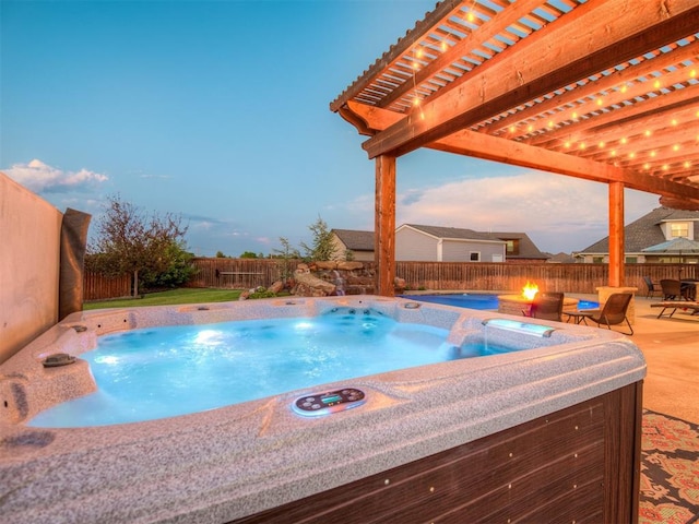 1470 Auburn Cir, Piedmont, OK 73078 - view of swimming pool featuring a hot tub, a fenced backyard, a swimming pool, and a pergola