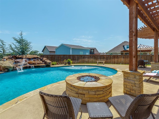 1470 Auburn Cir, Piedmont, OK 73078 - view of pool with a fire pit, a patio area, a fenced backyard, and a pergola