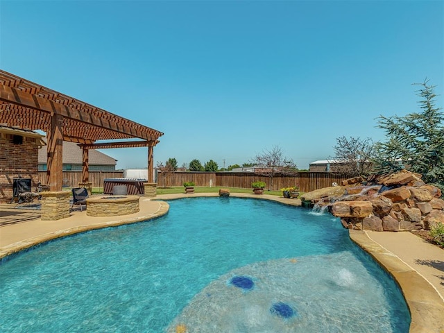 1470 Auburn Cir, Piedmont, OK 73078 - view of pool with a fenced backyard, a fire pit, a patio, and a pergola