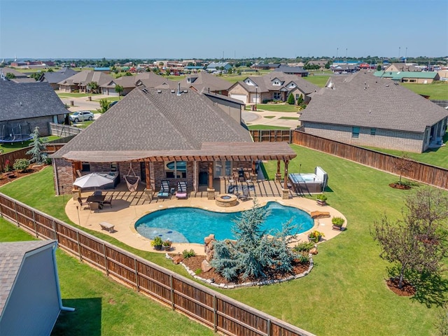 1470 Auburn Cir, Piedmont, OK 73078 - view of pool featuring a fenced backyard, a residential view, and an in-ground hot tub