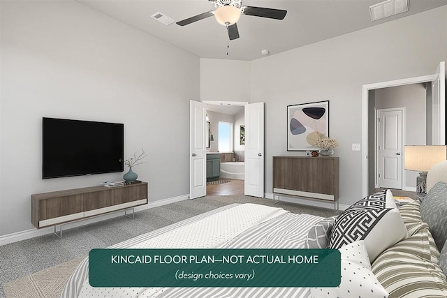 1416 SW 160th St, Moore, OK 73170 - bedroom with carpet flooring, connected bathroom, and ceiling fan