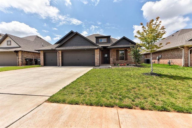 1632 NE 35th St, Moore, OK 73160 - craftsman house featuring brick siding, an attached garage, concrete driveway, and a front yard
