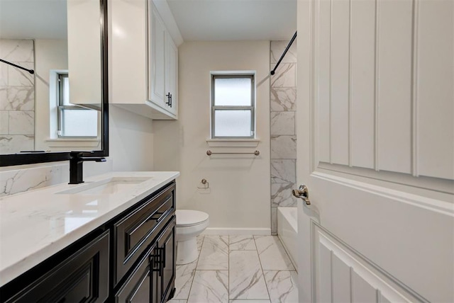 1632 NE 35th St, Moore, OK 73160 - full bath featuring marble finish flooring, vanity, and bathtub / shower combination